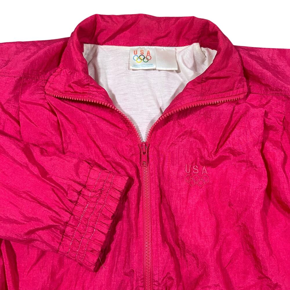 Vintage 90s USA Olympic Team Windbreaker Jacket Pink Womens Size XL Full Zip